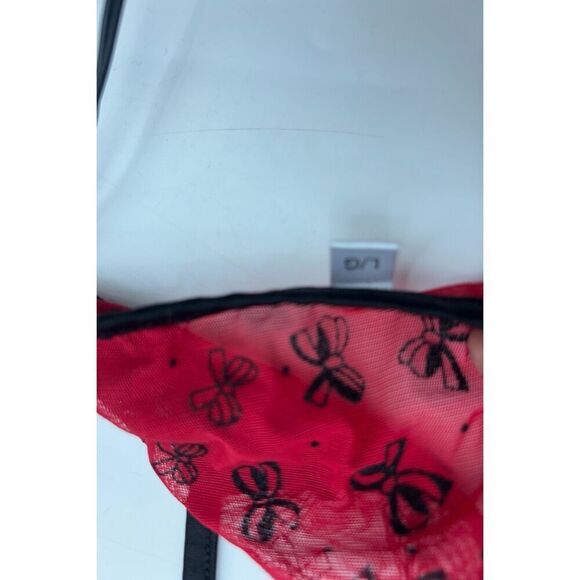Red & Black Sheer Lingerie Set – Size Large – Crotchless – Bow Print – Ruffle Tr - Picture 12 of 12